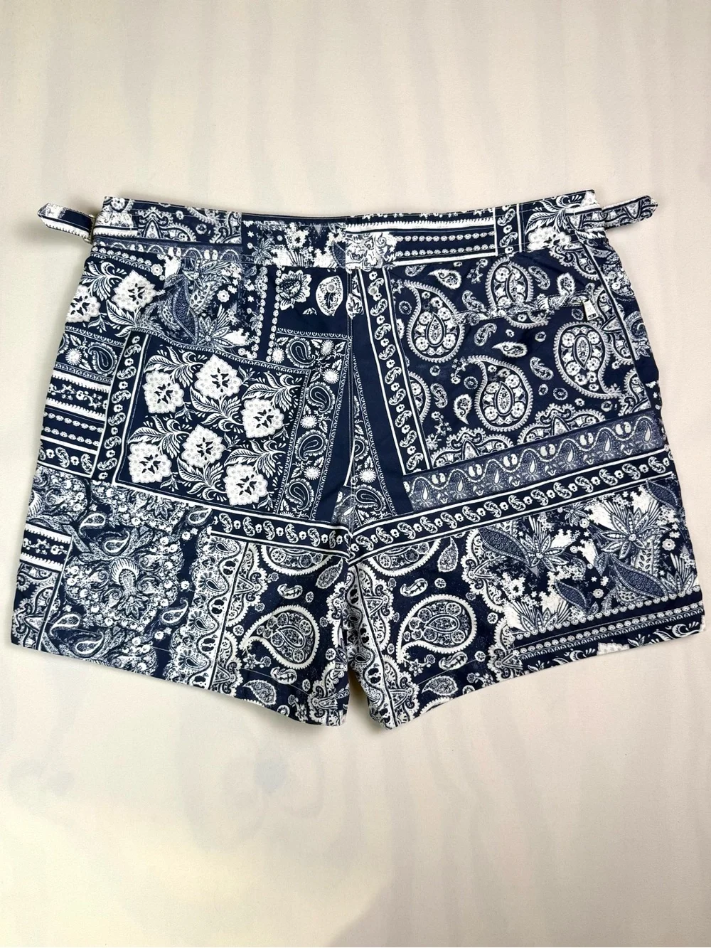 Ralph Lauren Purple Label Mayfair Swim Trunks Blue Bandana Paisley Patchwork L